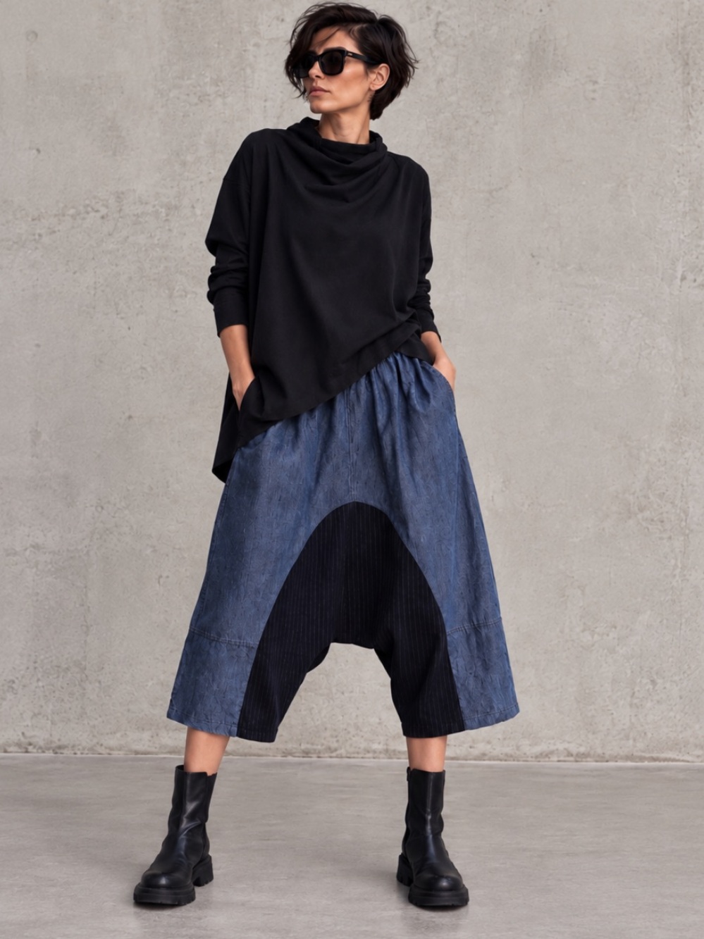Dorin Frankfurt Designer Avant Garde Drop Crotch Harem Pants Blue S/M